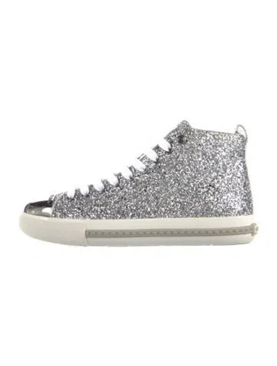 Pre-owned Miu Miu Glitter Leather Trim Embellishment Sneakers