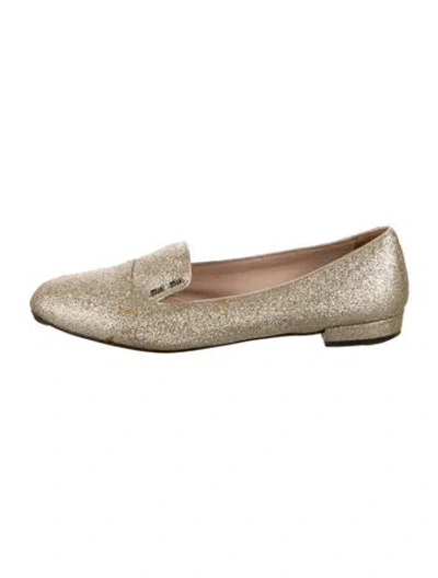 Pre-owned Miu Miu Glitter Loafers In Gold
