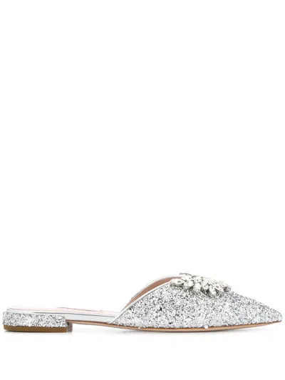 Miu Miu Glitter Mules In 银色