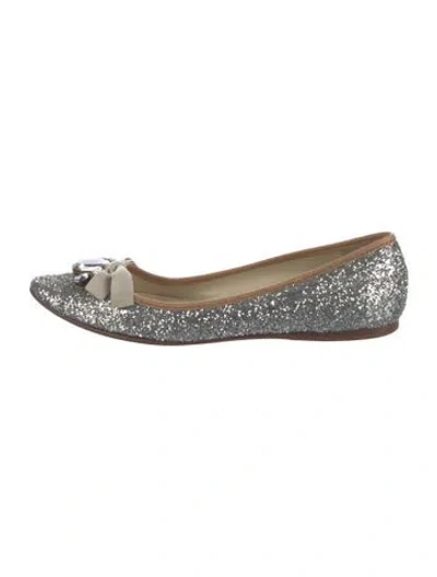 Pre-owned Miu Miu Glitter Patterned Ballet Flats In Silver