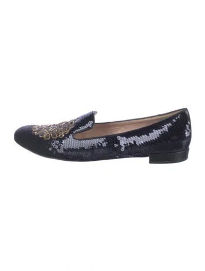 Pre-owned Miu Miu Glitter Patterned Loafers In Blue