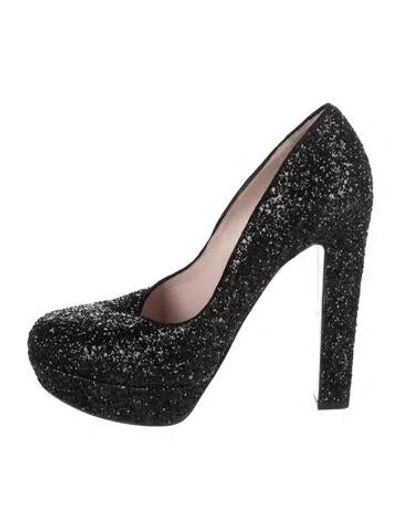 Pre-owned Miu Miu Glitter Patterned Pumps In Black