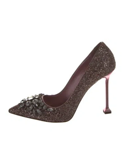 Pre-owned Miu Miu Glitter Patterned Pumps In Brown