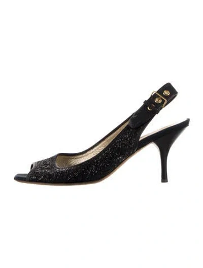 Pre-owned Miu Miu Glitter Patterned Slingback Pumps In Blue