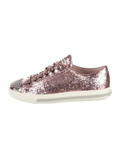Pre-owned Miu Miu Glitter Patterned Sneakers In Pink