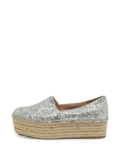 Pre-owned Miu Miu Glitter Platform Espadrilles In Silver