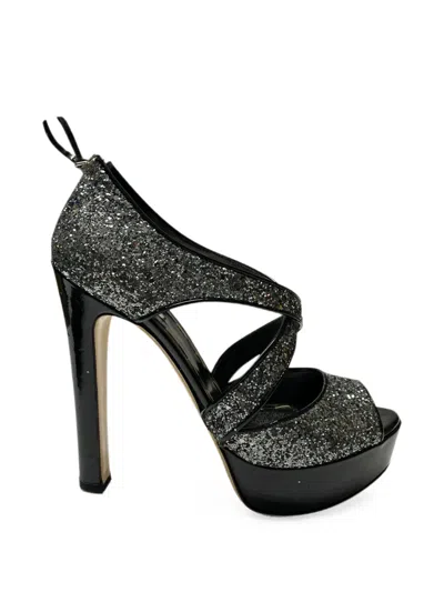 Pre-owned Miu Miu Glitter Platform Sandals In Grey