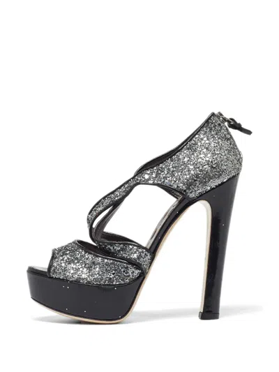 Pre-owned Miu Miu Glitter Platform Sandals In Silver