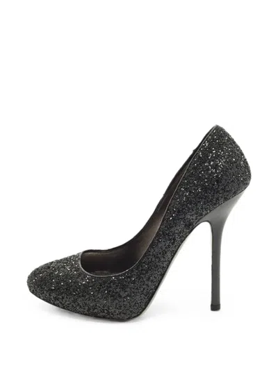 Pre-owned Miu Miu Glitter Round-toe Pumps In Black