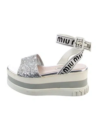 Pre-owned Miu Miu Glitter Sandals In Blue