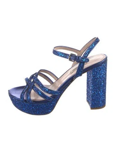 Pre-owned Miu Miu Glitter Sequin Embellishments Slingback Sandals In Blue