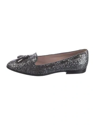 Pre-owned Miu Miu Glitter Tassel Accents Loafers In Gray