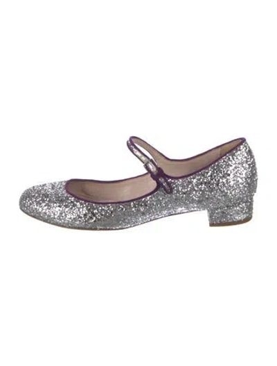 Pre-owned Miu Miu Glitter Tassel Accents Mary Jane Flats