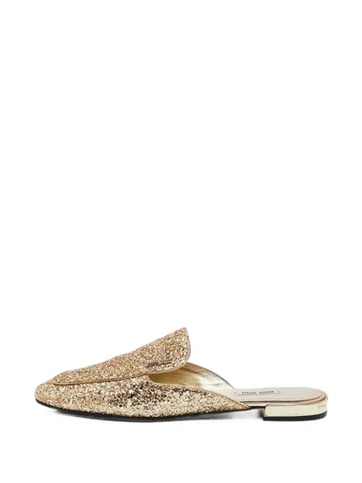 Pre-owned Miu Miu Glitter-detail Flat Mules In Gold