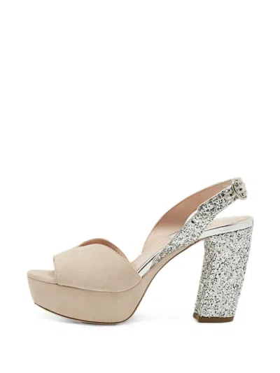 Pre-owned Miu Miu Glitter-detail Platform Sandals In Neutral
