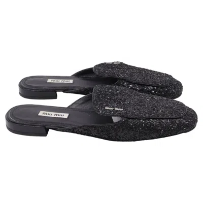 Miu Miu Glittered Mules In Black Leather