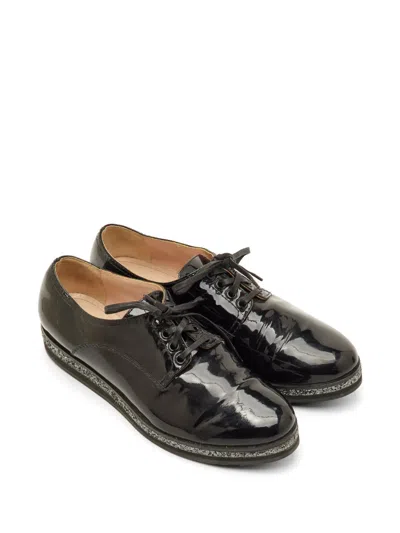 Pre-owned Miu Miu Glitter-sole Patent-leather Derby Shoes In Black