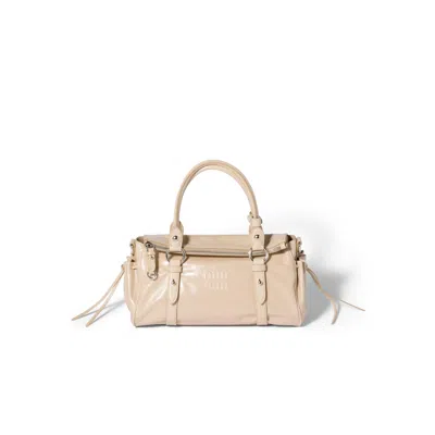 Miu Miu Glossy Leather Handbag In Neutral