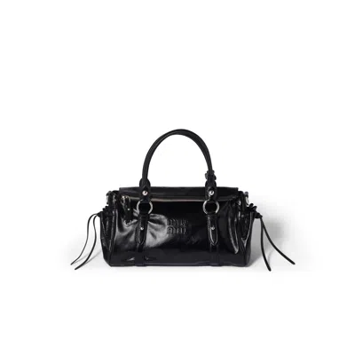 Miu Miu Glossy Leather Handbag In Black
