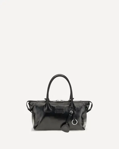 Miu Miu Glossy Leather Handbag In Black
