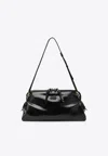 Miu Miu Glossy Leather Shoulder Bag In Black