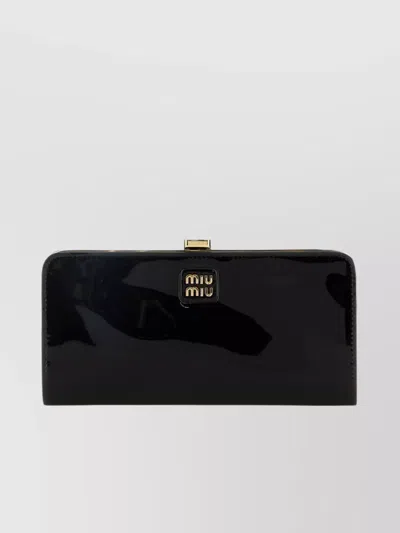 Miu Miu Glossy Leather Wallet With A Shiny Finish In Black