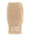 Miu Miu Knitted Fingerless Gloves Ribbed Cuff In Neutral