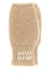 Miu Miu Knitted Fingerless Gloves Ribbed Cuff In Brown