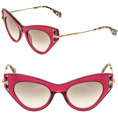 Pre-owned Miu Miu Glow 04p Mu04ps Pink Gold Jewel Crystal Cat Eye Geometric Sunglasses In Gray