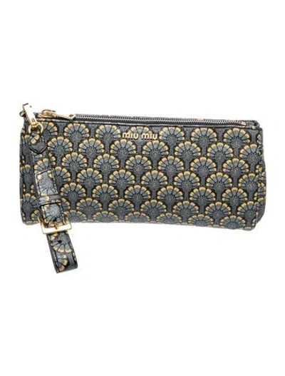 Pre-owned Miu Miu Goat Leather Clutch In Gray