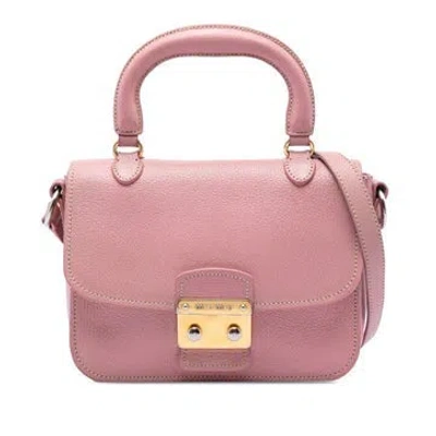 Pre-owned Miu Miu Goat Leather Goatskin Madras Top Handle Bag In Pink