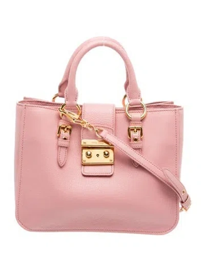 Pre-owned Miu Miu Goat Leather Madras Shopping In Pink