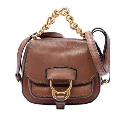 Pre-owned Miu Miu Goat Leather Mini Goatskin Madras Dahlia Satchel In Brown