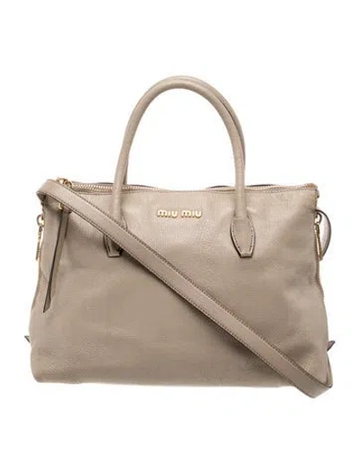 Pre-owned Miu Miu Goat Leather Shoulder Bag In Neutral