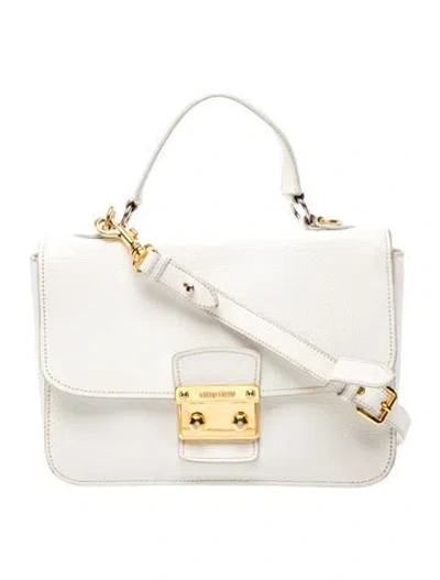 Pre-owned Miu Miu Goat Leather Top Handle Bag In White