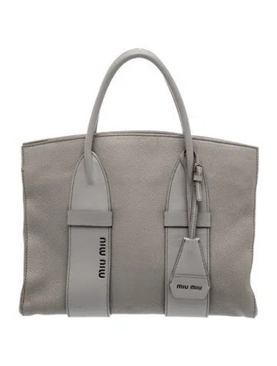 Pre-owned Miu Miu Goat Leather Tote In Gray