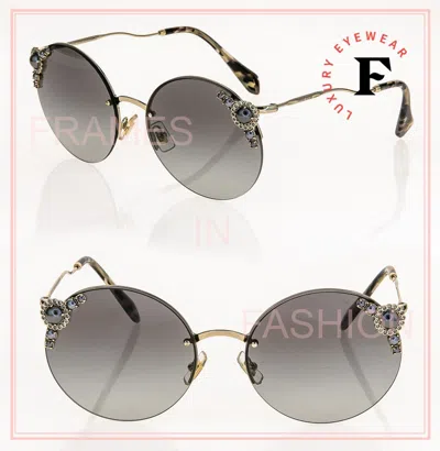 Pre-owned Miu Miu Gold Crystal Pearl Gray Maniere 52t Round Rimless Mu52ts Sunglasses In Wo4-3m1