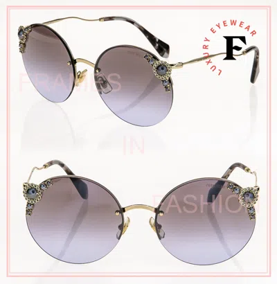Pre-owned Miu Miu Gold Crystal Pearl Lilac Maniere 52t Round Rimless Mu52ts Sunglasses In Gray