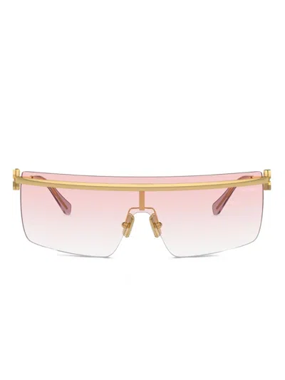 Miu Miu Gold-frame Shield Sunglasses In Pink