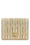 Miu Miu Gold Leather Wallet In Pirite