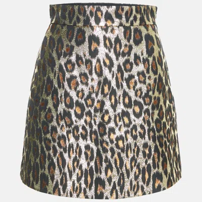 Pre-owned Miu Miu Gold Leopard Pattern Lurex Mini Skirt S