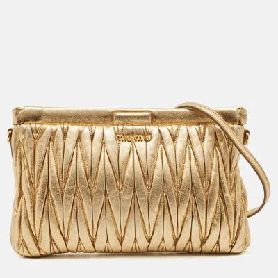 Pre-owned Miu Miu Gold Matelasse Leather Frame Strap Clutch
