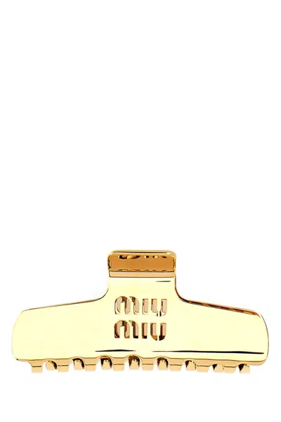 Miu Miu Gold Metal Hair Clip In Oro