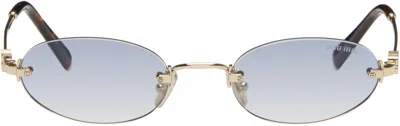 Miu Miu Logo Metal Oval Sunglasses In Gold