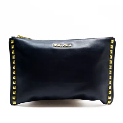 Pre-owned Miu Miu Gold Navy Leather Metal Clutch Bag ()