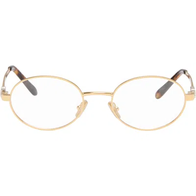 Miu Miu Gold Oval Glasses In Pattern