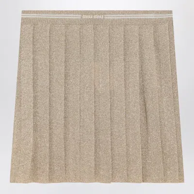 Miu Miu Metallic Pleated Skirt Mid Length Design In Brown