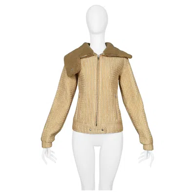 Pre-owned Miu Miu Gold Quilted & Faux Shearling Collar Jacket 2002