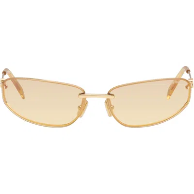 Miu Miu Gold Rimless Metal Oval Sunglasses