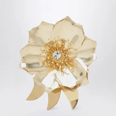 Miu Miu Gold-tone Metal Brooch With Crystal In Metallic